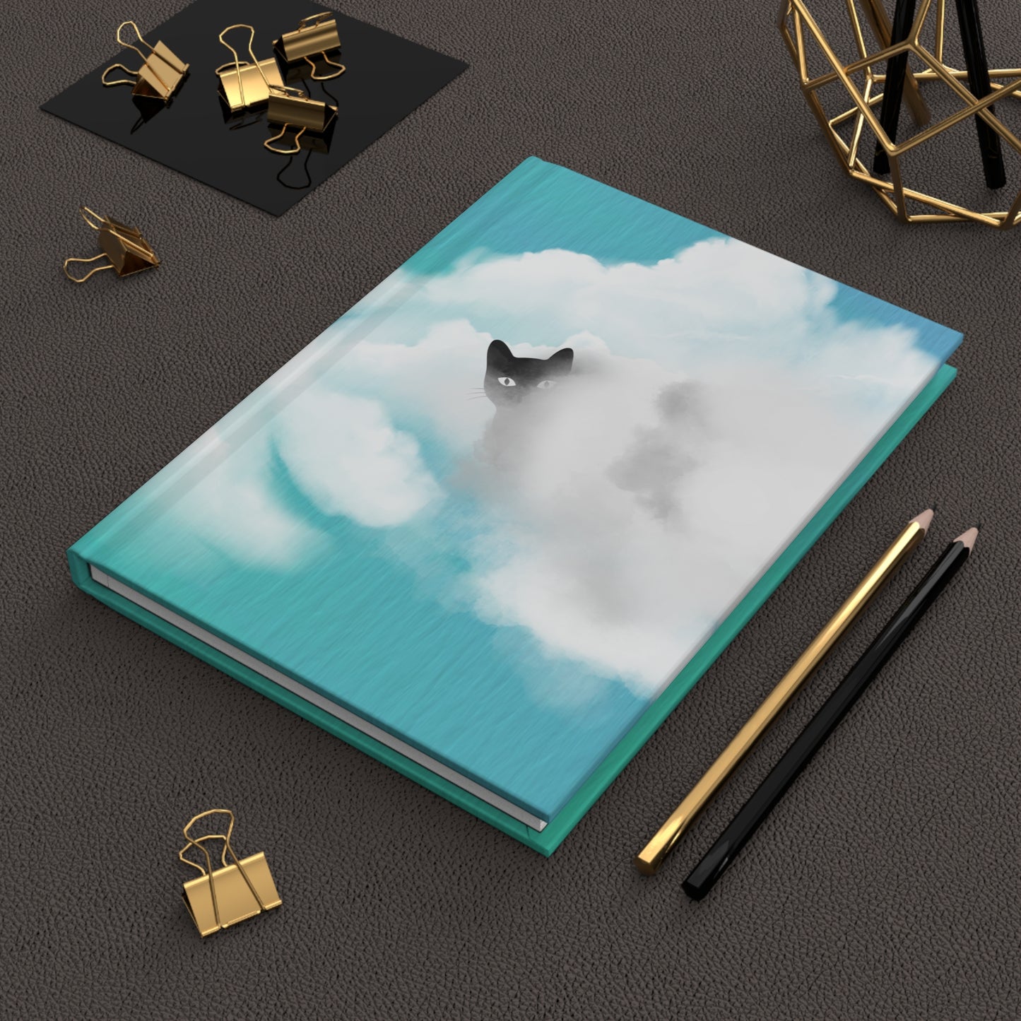 Cloud Cloaked Feline Fantasy Hardcover Journal Notebook Matte | Cute Cat Journal | Cloud and Cat Themed Blank Lined Notepad | Kawaii in the Sky Cat Diary