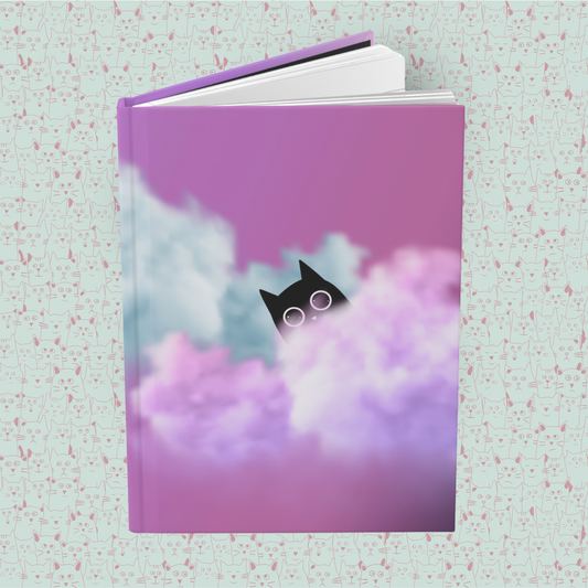 Cat's Skyward Whimsy Hardcover Journal Notebook Matte | Cute Cat Journal | Cloud and Cat Themed Blank Lined Notepad | Kawaii in the Sky Cat Diary