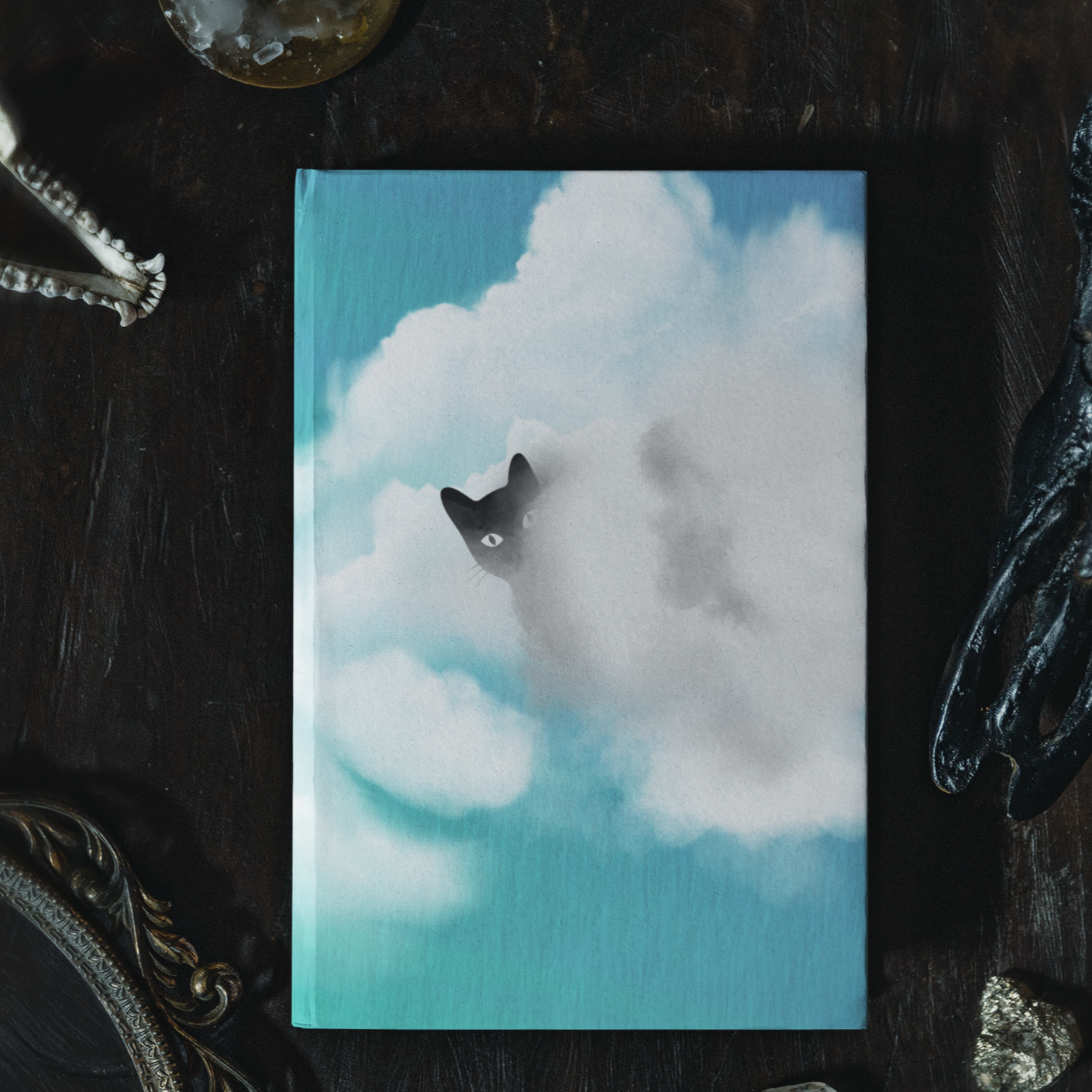 Cloud Cloaked Feline Fantasy Hardcover Journal Notebook Matte | Cute Cat Journal | Cloud and Cat Themed Blank Lined Notepad | Kawaii in the Sky Cat Diary