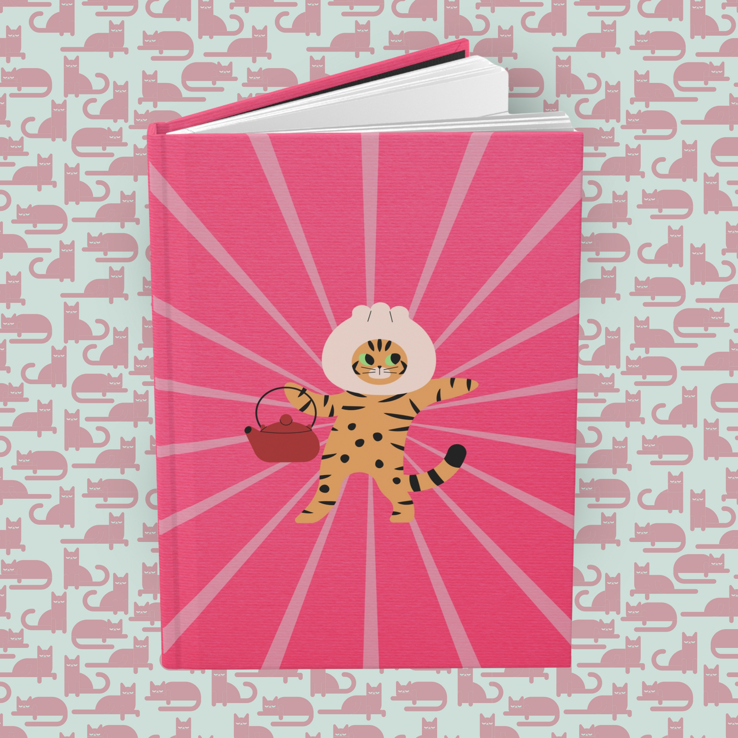 Dim Sum Dumpling Kitty Hardcover Journal Notebook Matte | Cute Cat Journal | Sushi Themed Blank Lined Notepad | Kawaii Sushi Cat Diary