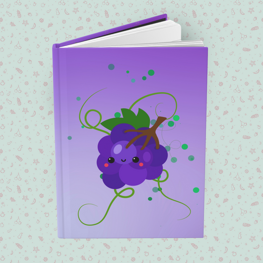 Smiling Grape Friend Hardcover Journal Notebook Matte | Fruit with Personality Journal | Fruit and Berry Themed Blank Lined Notepad | Food Diary