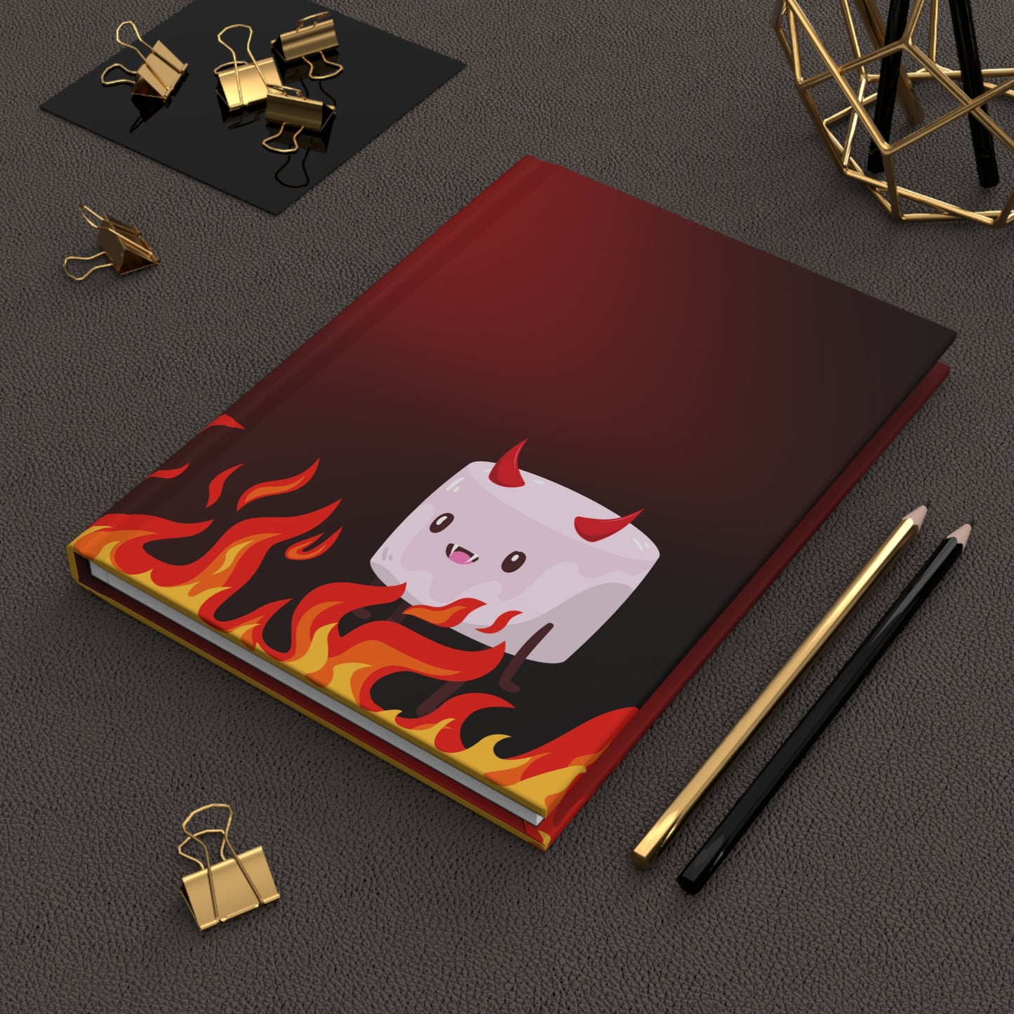 Toasted Marshmallow of Darkness Hardcover Journal Notebook Matte | Cute Creepy Diary | Weirdcore Subversive Blank Lined Notebook | Evil Marshmallow Enjoys a Stroll Through Fire