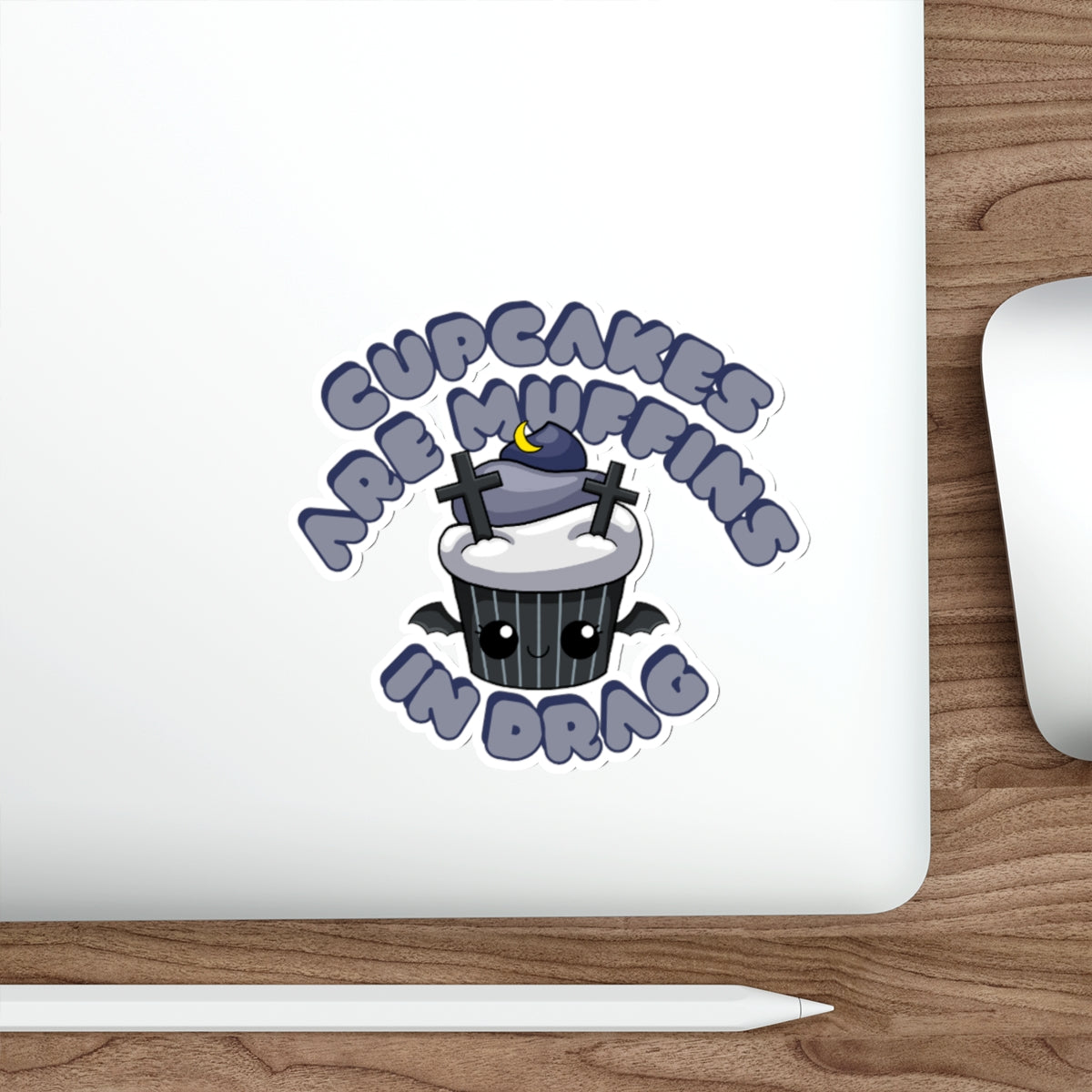 Graveyard Pinstripe Drag Cupcake Couture Die-Cut Sticker | Cupcakes are Muffins in Drag | Drag Queen Stickers | Spooky Halloween Pastry | Monster Cupcake Madness