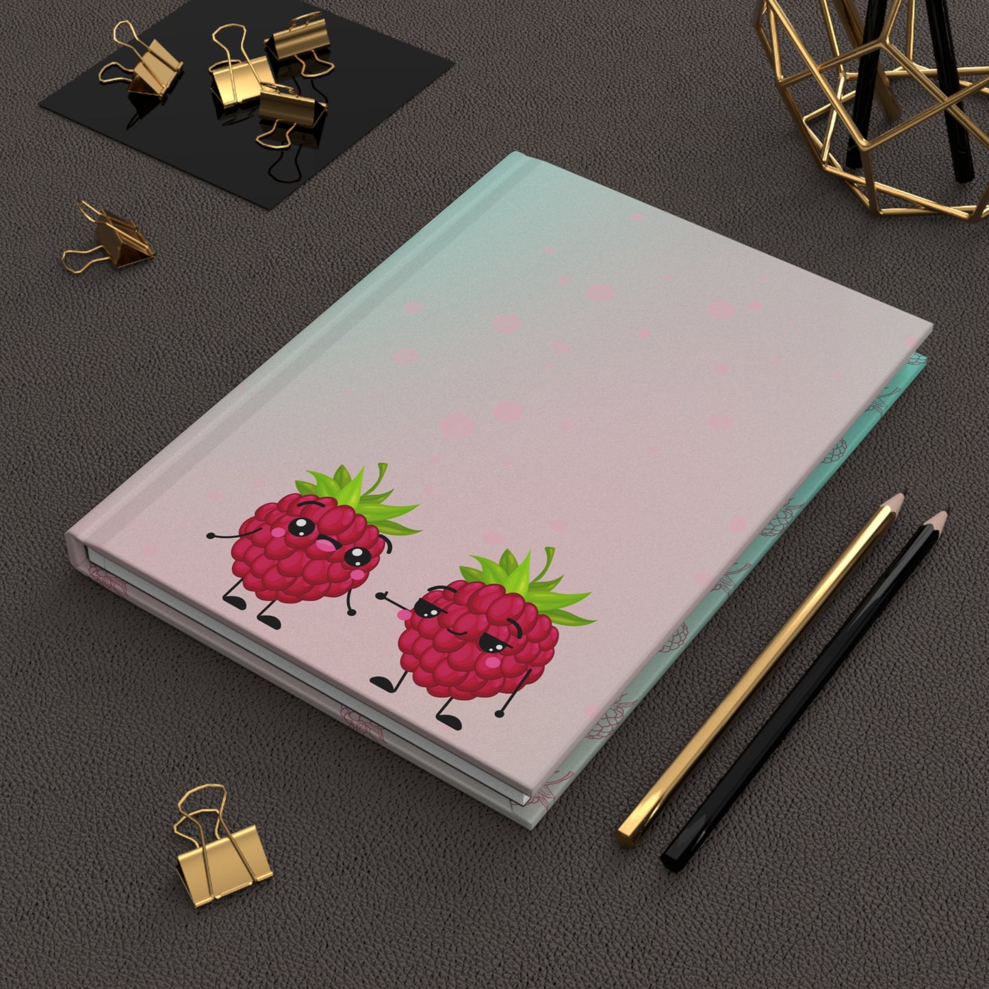 Thumbs Up Raspberry Friends Hardcover Journal Notebook Matte | Fruit with Personality Journal | Fruit and Berry Themed Blank Lined Notepad | Food Diary