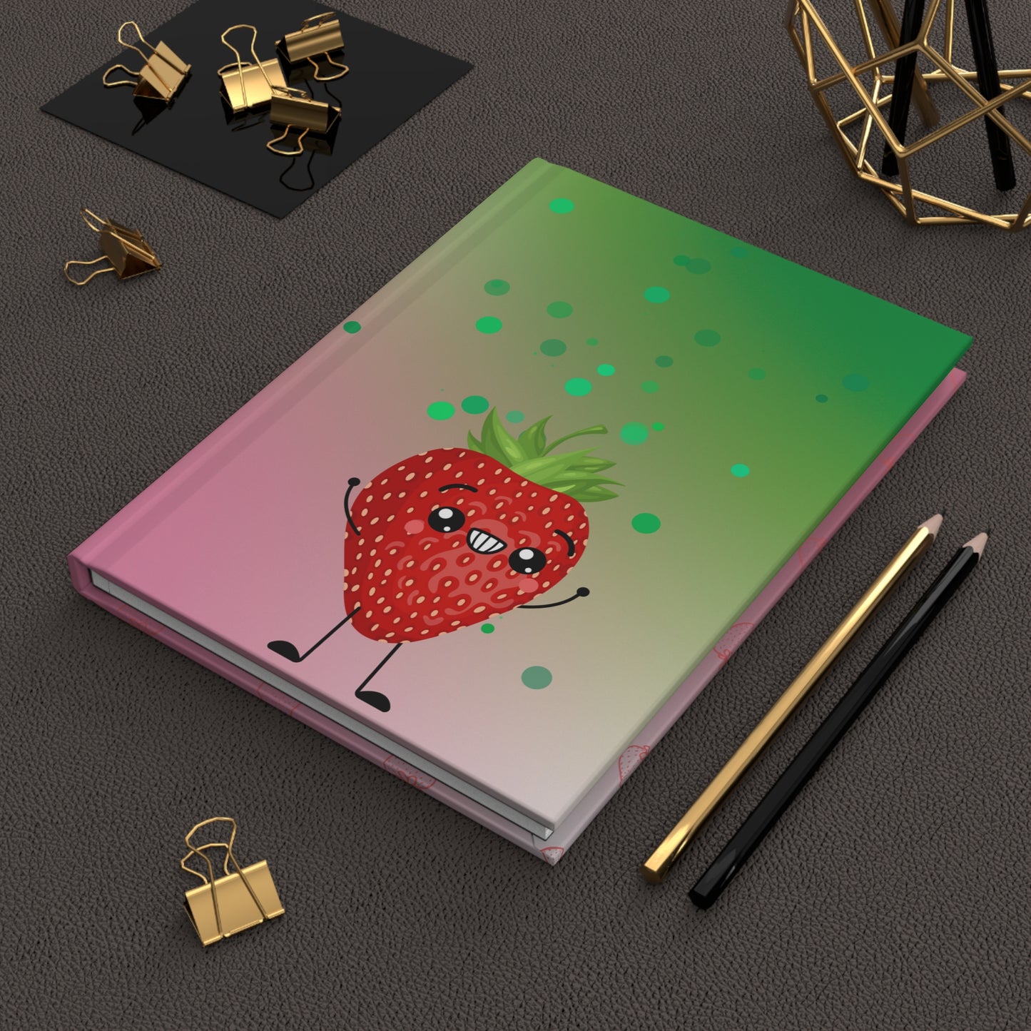 Super Happy Strawberry Friends Hardcover Journal Notebook Matte | Fruit with Personality Journal | Fruit and Berry Themed Blank Lined Notepad | Food Diary