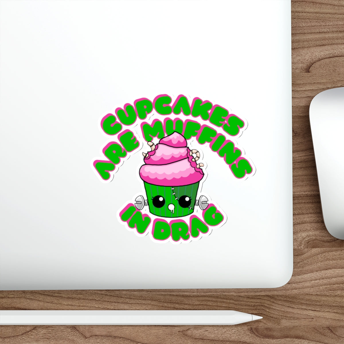 Franken-zombie Drag Cupcake Couture Die-Cut Sticker | Cupcakes are Muffins in Drag | Drag Queen Stickers | Spooky Halloween Pastry | Monster Cupcake Madness