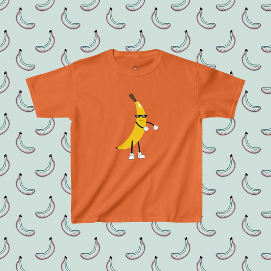 Cool Banana Doing the Floss Kids Heavy Cotton™ Tee | Super Soft Banana T-shirt | Dancing Banana with Sunglasses Tee