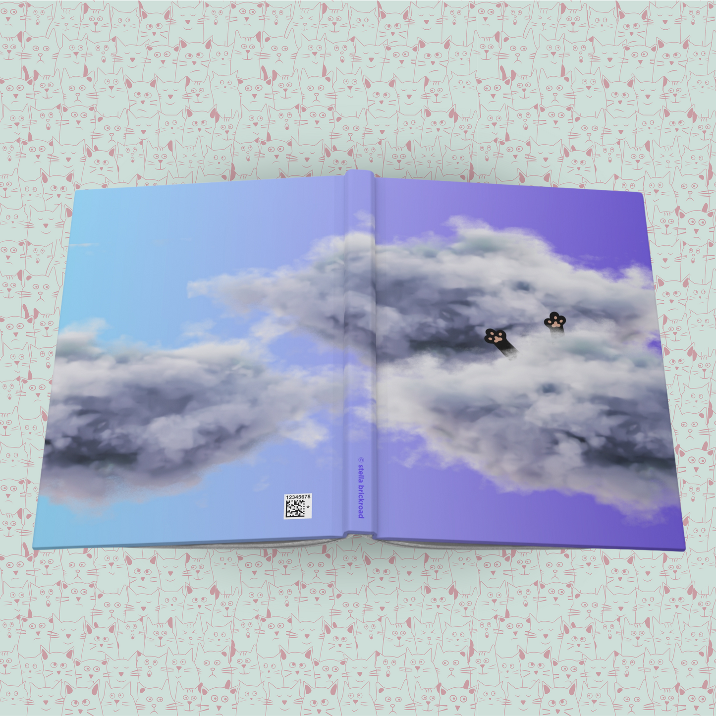 Purring Sky Adventures Hardcover Journal Notebook Matte | Cute Cat Journal | Cloud and Cat Themed Blank Lined Notepad | Kawaii in the Sky Cat Diary