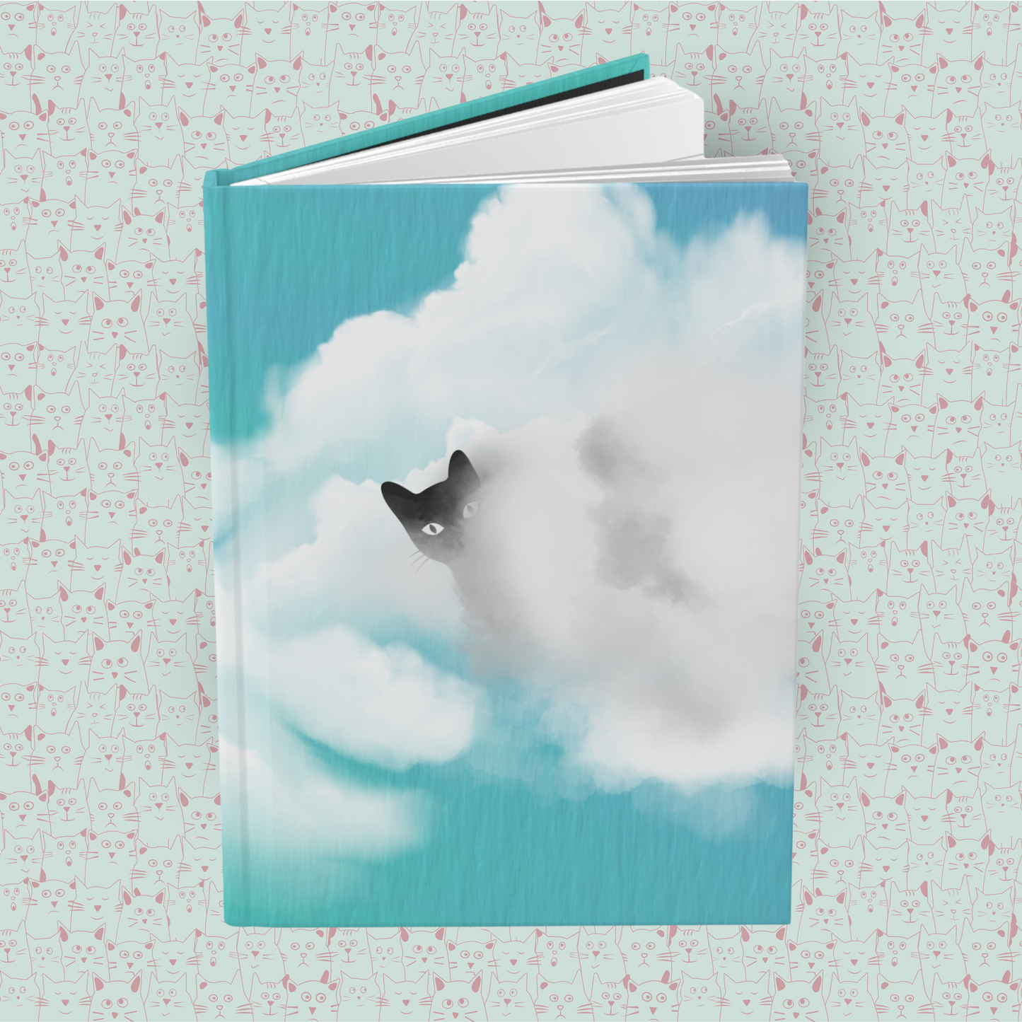 Cloud Cloaked Feline Fantasy Hardcover Journal Notebook Matte | Cute Cat Journal | Cloud and Cat Themed Blank Lined Notepad | Kawaii in the Sky Cat Diary