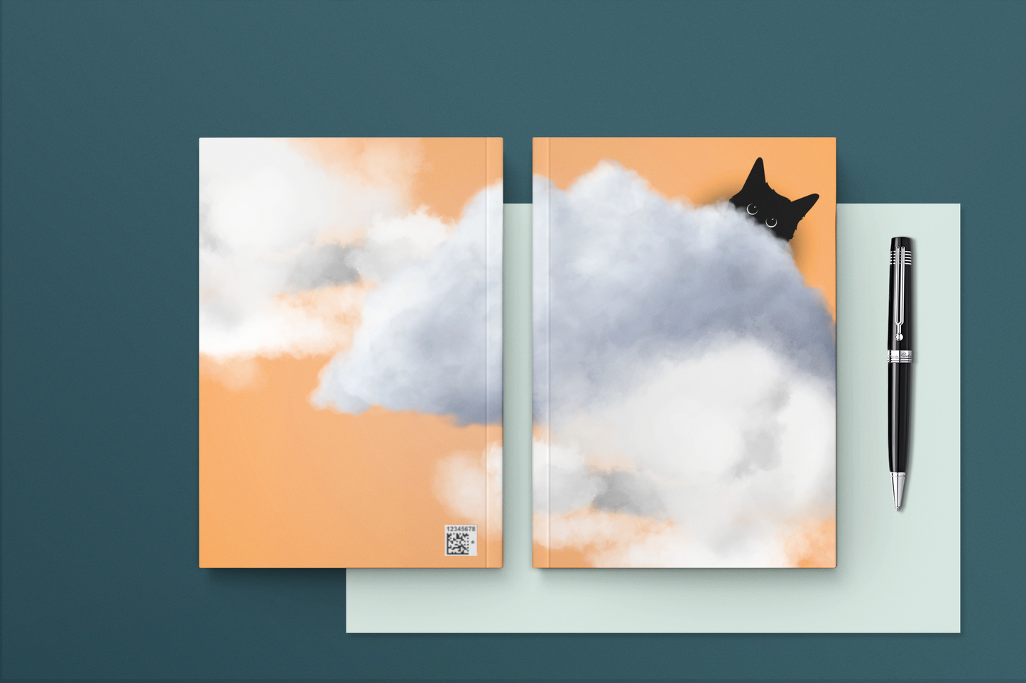 Fluffy Guardian of the Clouds Hardcover Journal Notebook Matte | Cute Cat Journal | Cloud and Cat Themed Blank Lined Notepad | Kawaii in the Sky Cat Diary