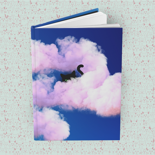 Whiskered Cloud Companion Hardcover Journal Notebook Matte | Cute Cat Journal | Cloud and Cat Themed Blank Lined Notepad | Kawaii in the Sky Cat Diary