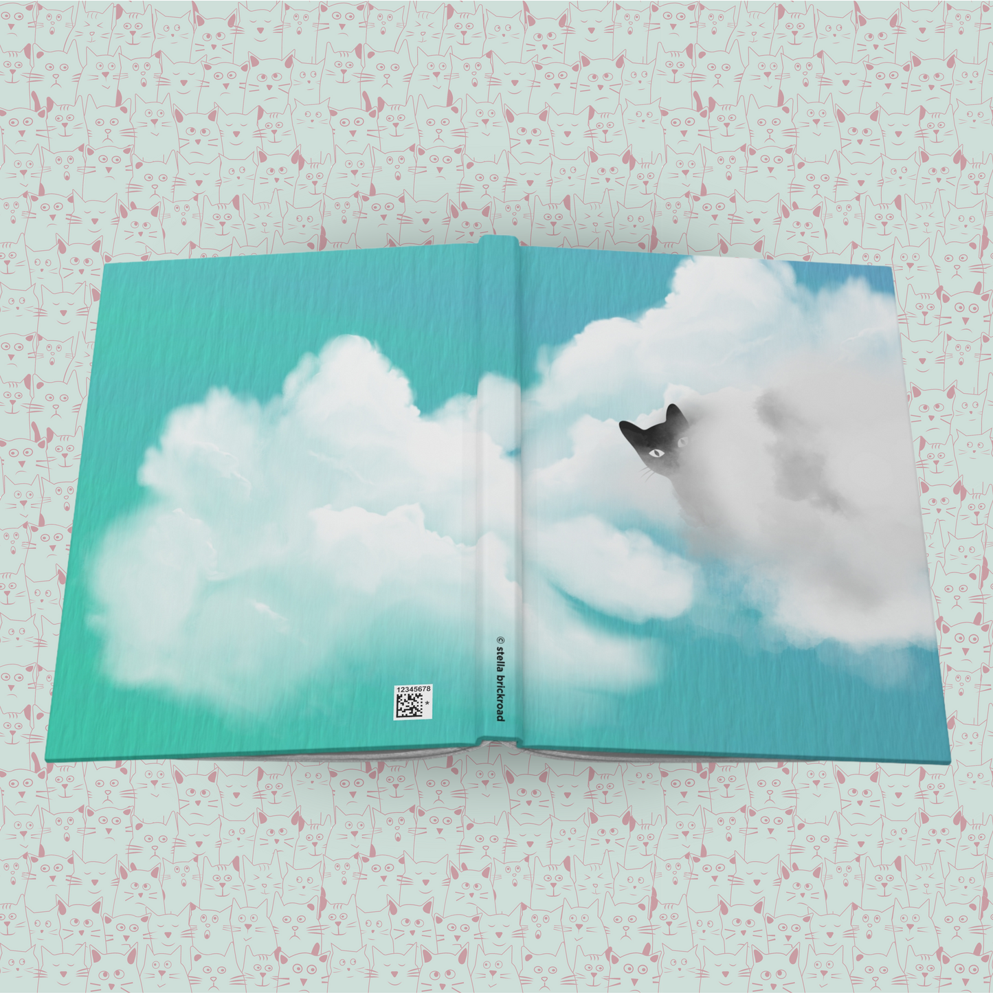 Cloud Cloaked Feline Fantasy Hardcover Journal Notebook Matte | Cute Cat Journal | Cloud and Cat Themed Blank Lined Notepad | Kawaii in the Sky Cat Diary