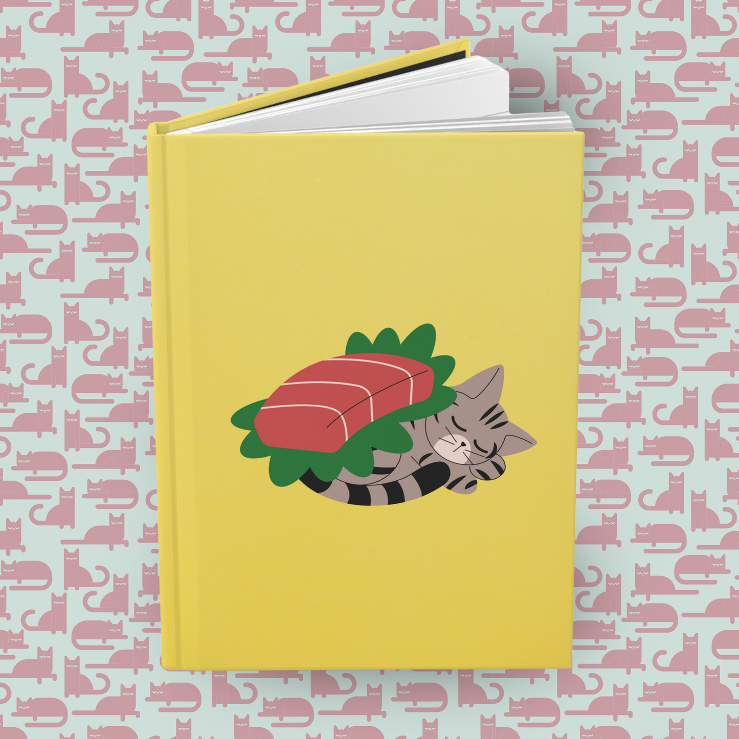 Sashimi Dreamy Kitty Hardcover Journal Notebook Matte | Cute Cat Journal | Sushi Themed Blank Lined Notepad | Kawaii Sushi Cat Diary