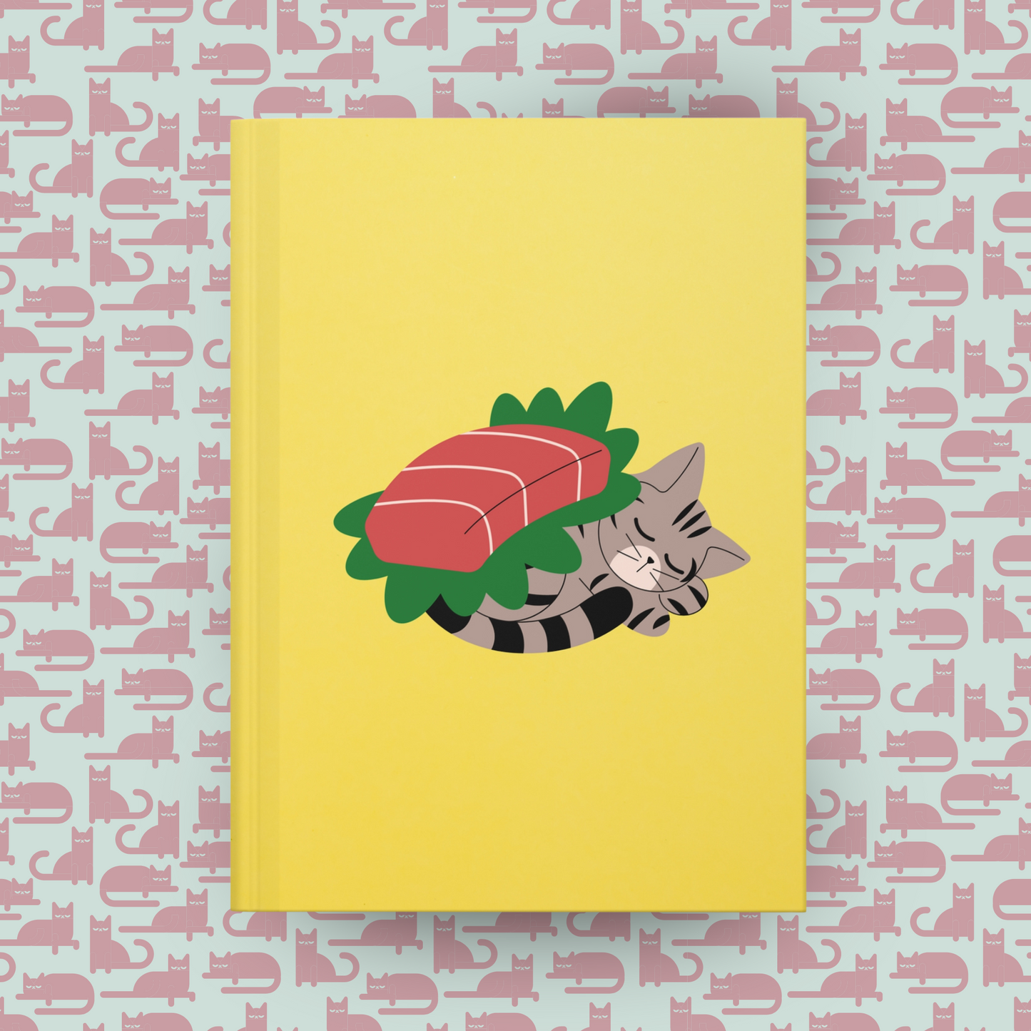 Sashimi Dreamy Kitty Hardcover Journal Notebook Matte | Cute Cat Journal | Sushi Themed Blank Lined Notepad | Kawaii Sushi Cat Diary