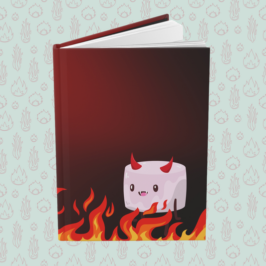 Toasted Marshmallow of Darkness Hardcover Journal Notebook Matte | Cute Creepy Diary | Weirdcore Subversive Blank Lined Notebook | Evil Marshmallow Enjoys a Stroll Through Fire