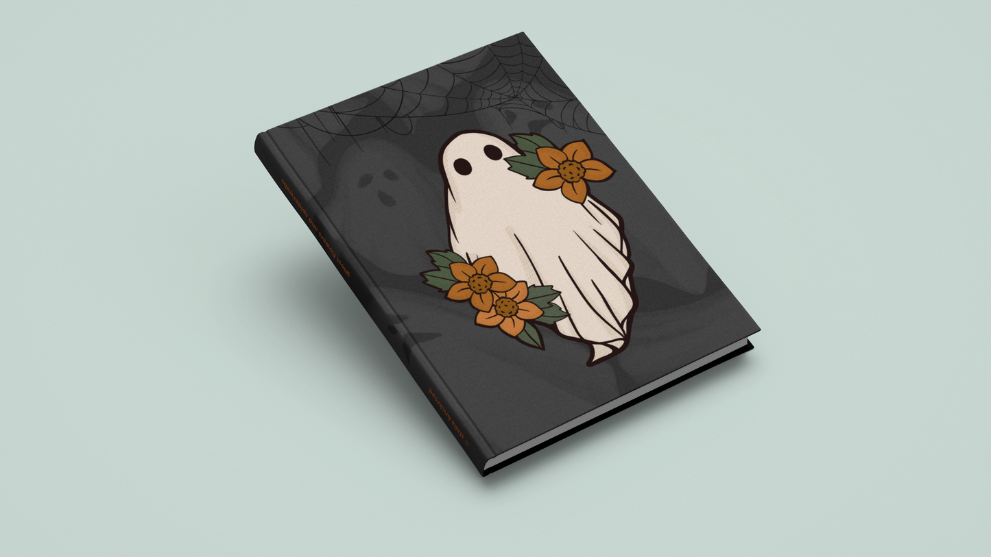 Ghost Flowers and Spiderwebs Hardcover Journal Notebook Matte | Ghostie Composition Journal | Flower Themed Blank Lined Notepad | Spooky Diary | Spiderweb Notes