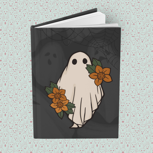 Ghost Flowers and Spiderwebs Hardcover Journal Notebook Matte | Ghostie Composition Journal | Flower Themed Blank Lined Notepad | Spooky Diary | Spiderweb Notes