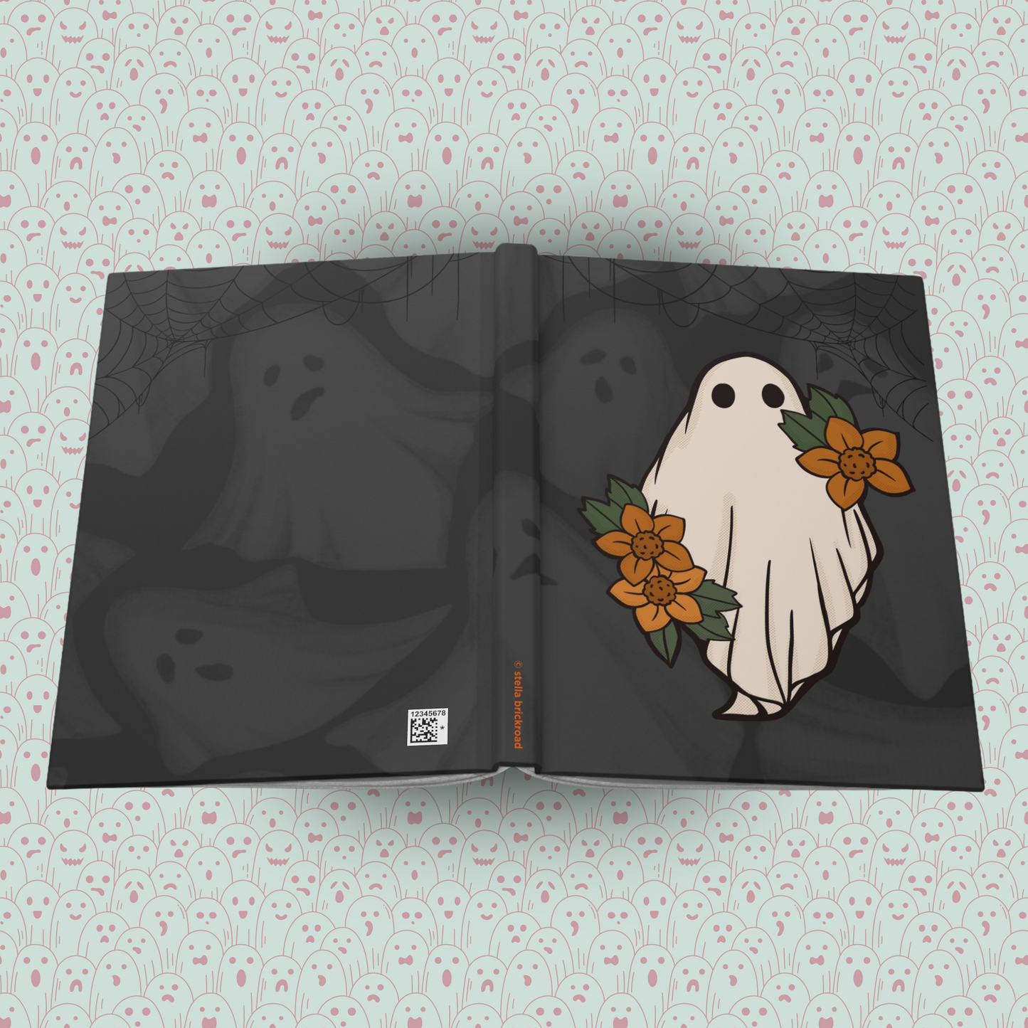 Ghost Flowers and Spiderwebs Hardcover Journal Notebook Matte | Ghostie Composition Journal | Flower Themed Blank Lined Notepad | Spooky Diary | Spiderweb Notes