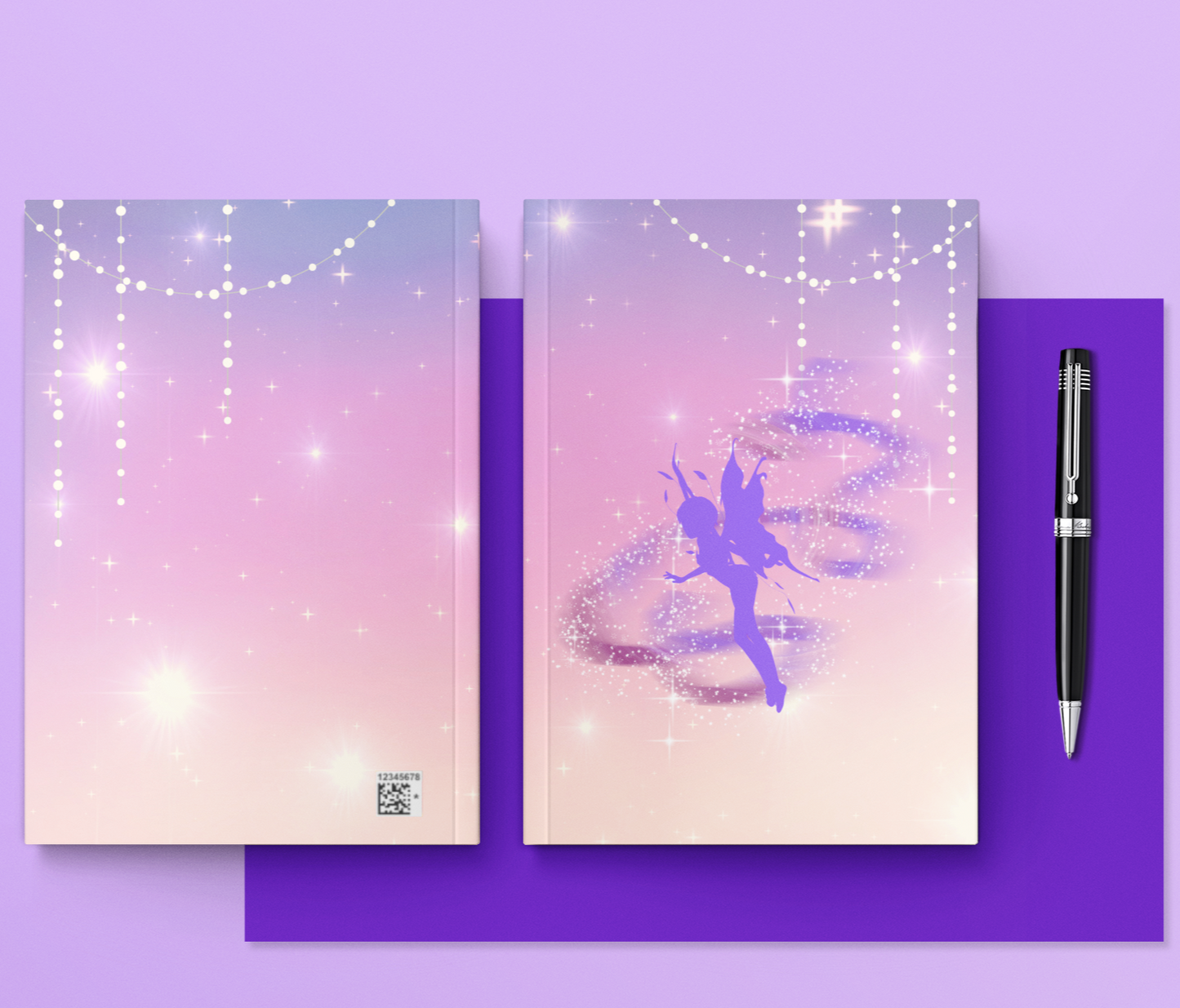 Purple Sparkle Fairy Hardcover Journal Notebook Matte | Fairy Composition Journal | Sparkle Fae Themed Blank Lined Notepad | Faerie Diary | Sparkle Notes