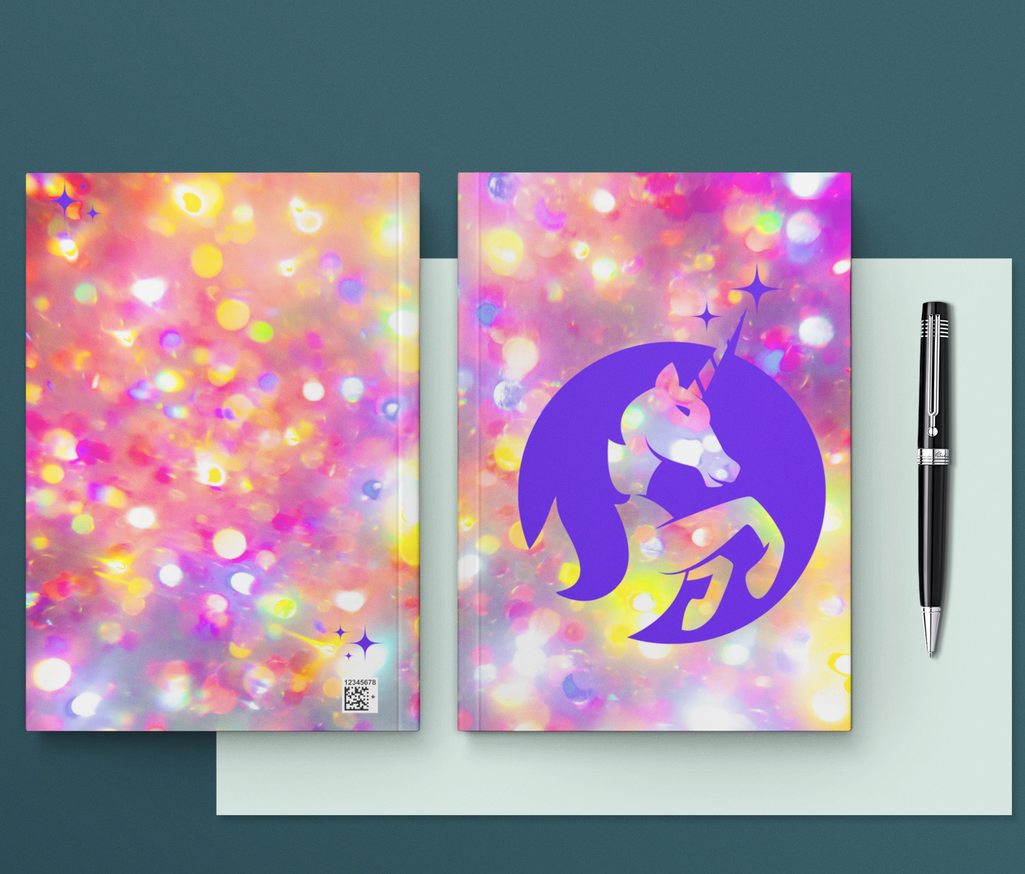 Purple Glitter Unicorn Hardcover Journal Notebook Matte | Unicorn Composition Journal | Sparkle Unicorn Themed Blank Lined Notepad | Pony Diary | Sparkle Notes