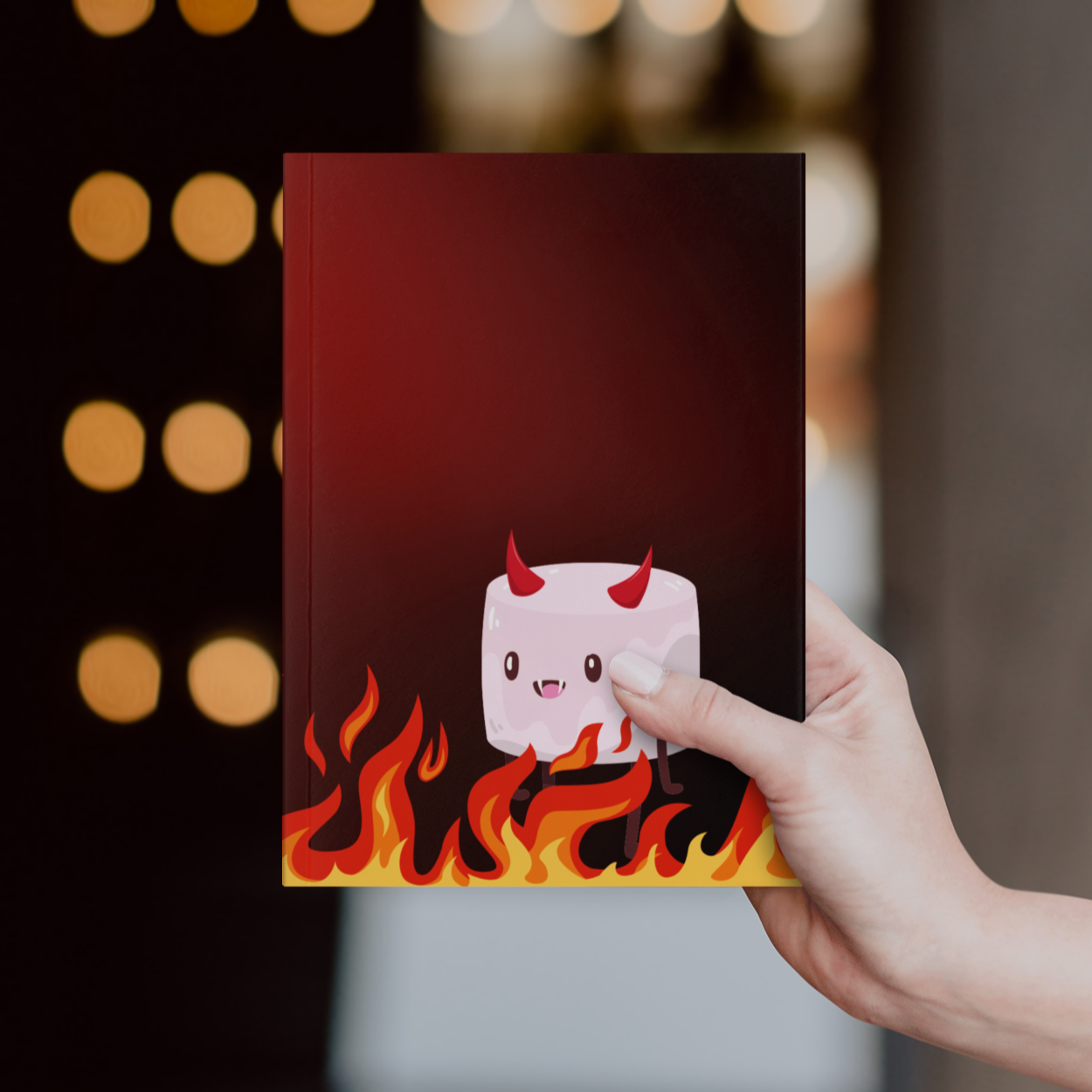 Toasted Marshmallow of Darkness Hardcover Journal Notebook Matte | Cute Creepy Diary | Weirdcore Subversive Blank Lined Notebook | Evil Marshmallow Enjoys a Stroll Through Fire