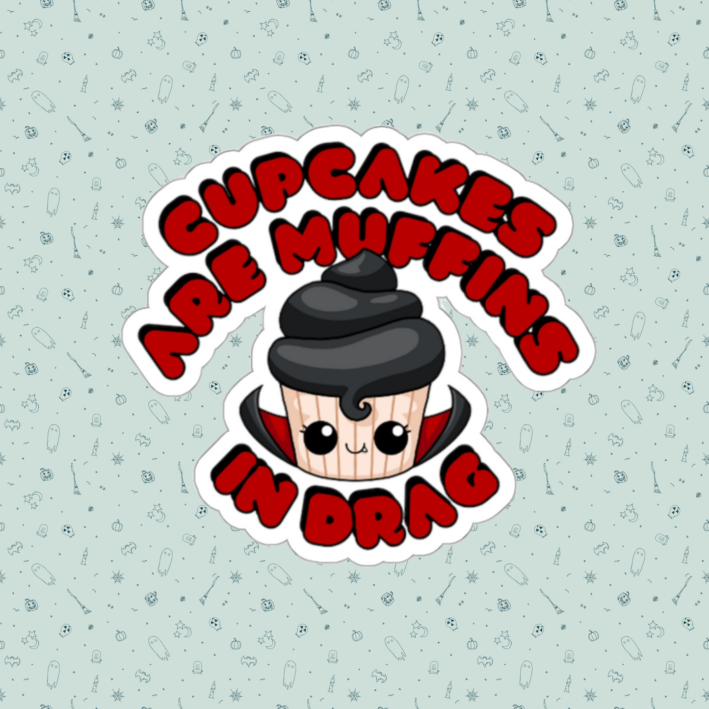 Vampire Drag Cupcake Couture Die-Cut Sticker | Cupcakes are Muffins in Drag | Drag Queen Stickers | Spooky Halloween Pastry | Monster Cupcake Madness