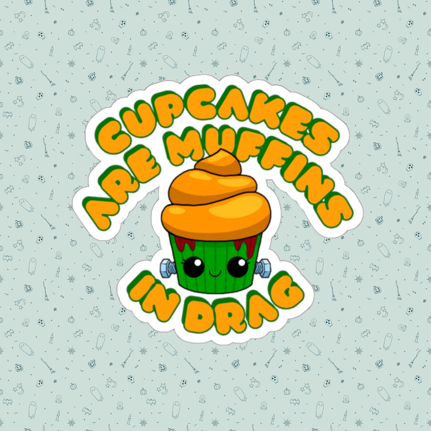 Frankenstein Drag Cupcake Couture Die-Cut Sticker | Cupcakes are Muffins in Drag | Drag Queen Stickers | Spooky Halloween Pastry | Monster Cupcake Madness