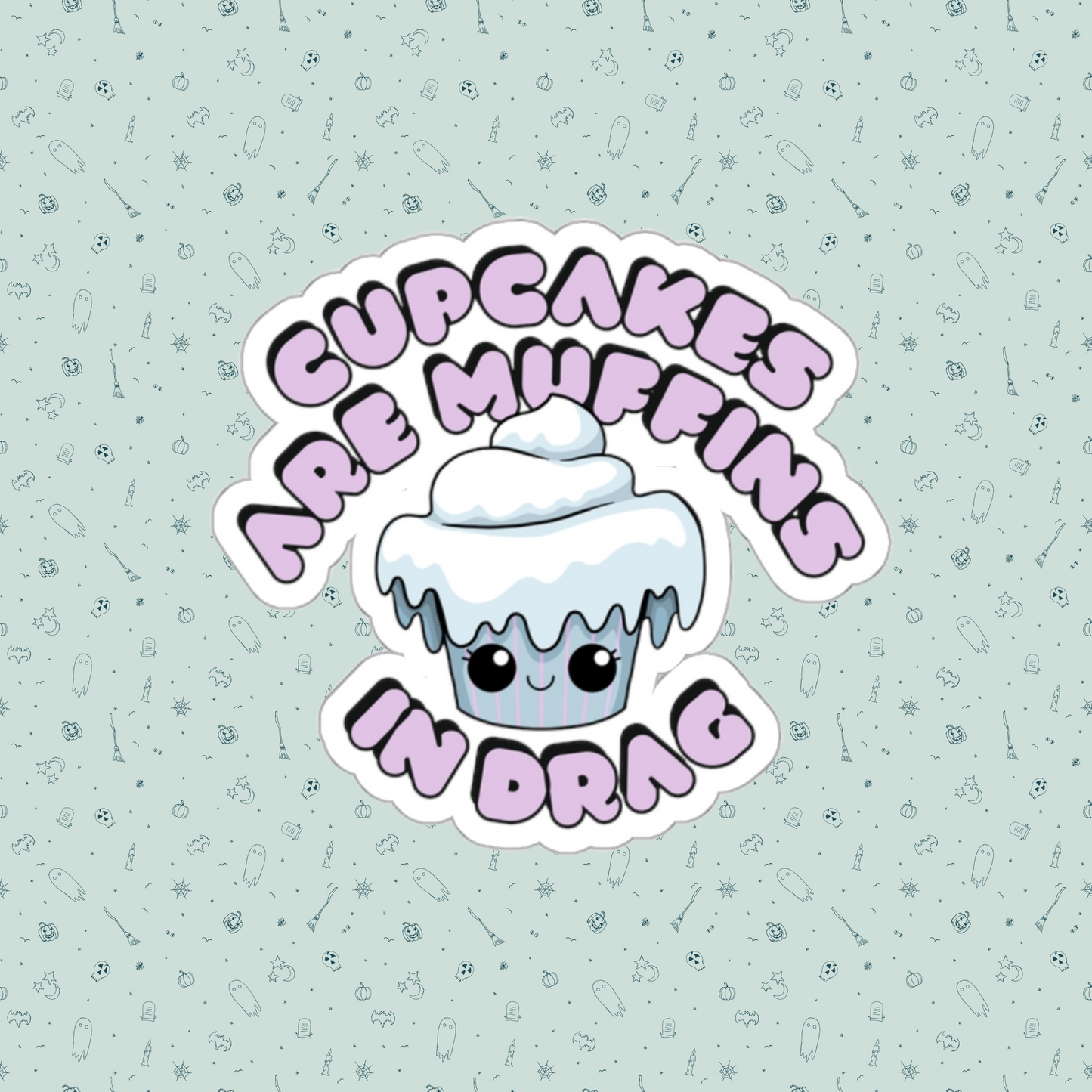 Frozen Drag Cupcake Couture Die-Cut Sticker | Cupcakes are Muffins in Drag | Drag Queen Stickers | Spooky Halloween Pastry | Monster Cupcake Madness