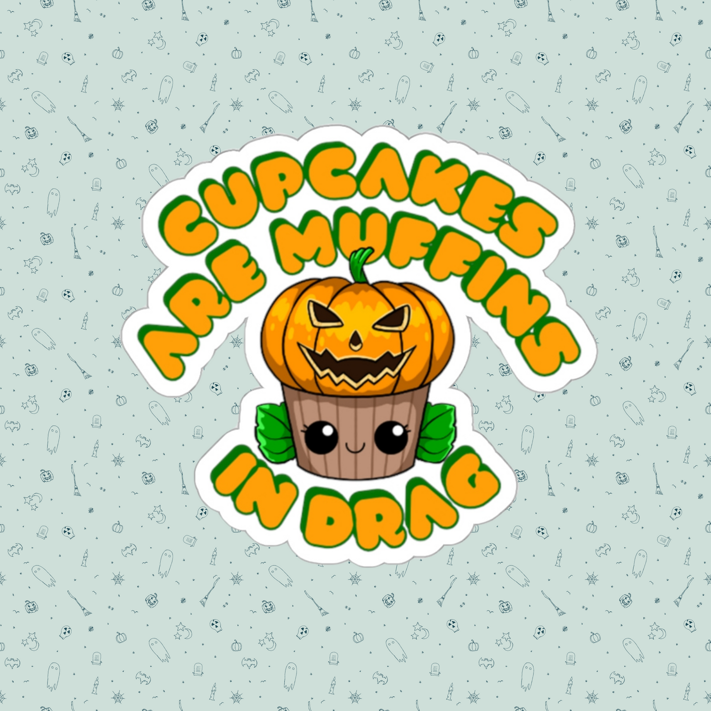 Pumpkinhead Drag Cupcake Couture Die-Cut Sticker | Cupcakes are Muffins in Drag | Drag Queen Stickers | Spooky Halloween Pastry | Monster Cupcake Madness