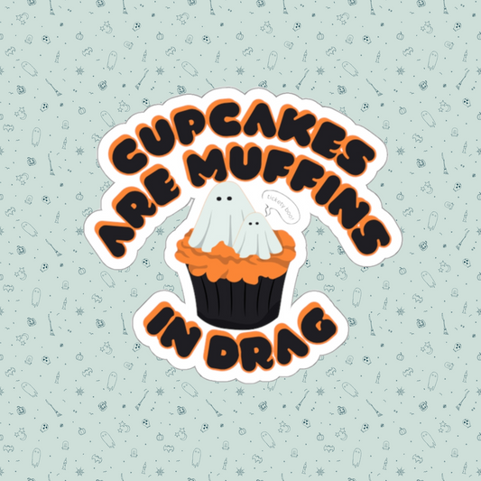 Ghost Drag Tickety Boo Cupcake Couture Die-Cut Sticker | Cupcakes are Muffins in Drag | Drag Queen Stickers | Spooky Halloween Pastry | Monster Cupcake Madness