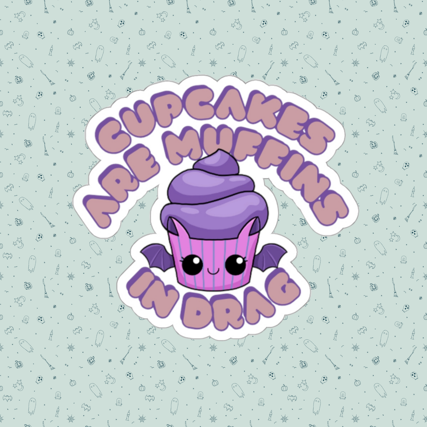 Pink Bat Drag Cupcake Couture Die-Cut Sticker | Cupcakes are Muffins in Drag | Drag Queen Stickers | Spooky Halloween Pastry | Monster Cupcake Madness