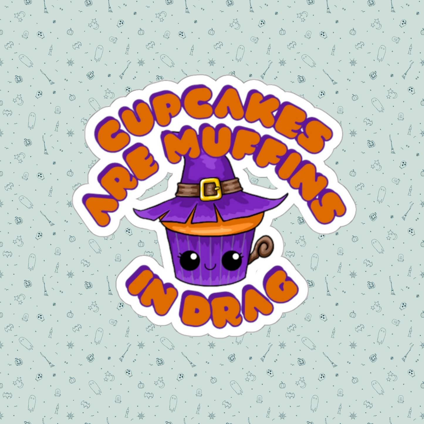 Purple Witch Drag Cupcake Couture Die-Cut Sticker | Cupcakes are Muffins in Drag | Drag Queen Stickers | Spooky Halloween Pastry | Monster Cupcake Madness