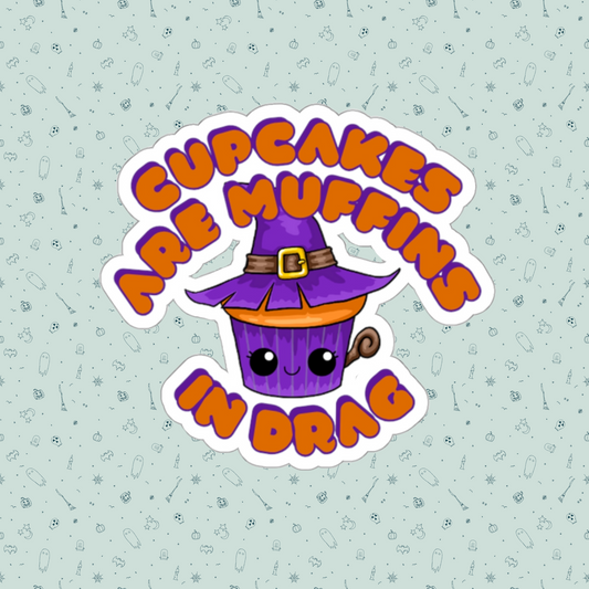 Purple Witch Drag Cupcake Couture Die-Cut Sticker | Cupcakes are Muffins in Drag | Drag Queen Stickers | Spooky Halloween Pastry | Monster Cupcake Madness