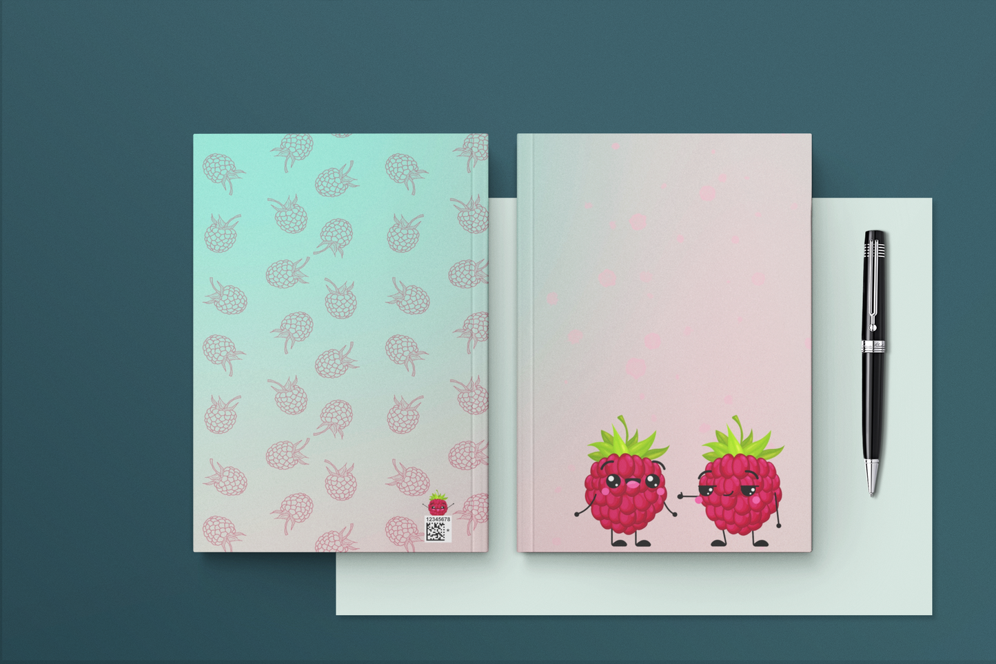 Thumbs Up Raspberry Friends Hardcover Journal Notebook Matte | Fruit with Personality Journal | Fruit and Berry Themed Blank Lined Notepad | Food Diary