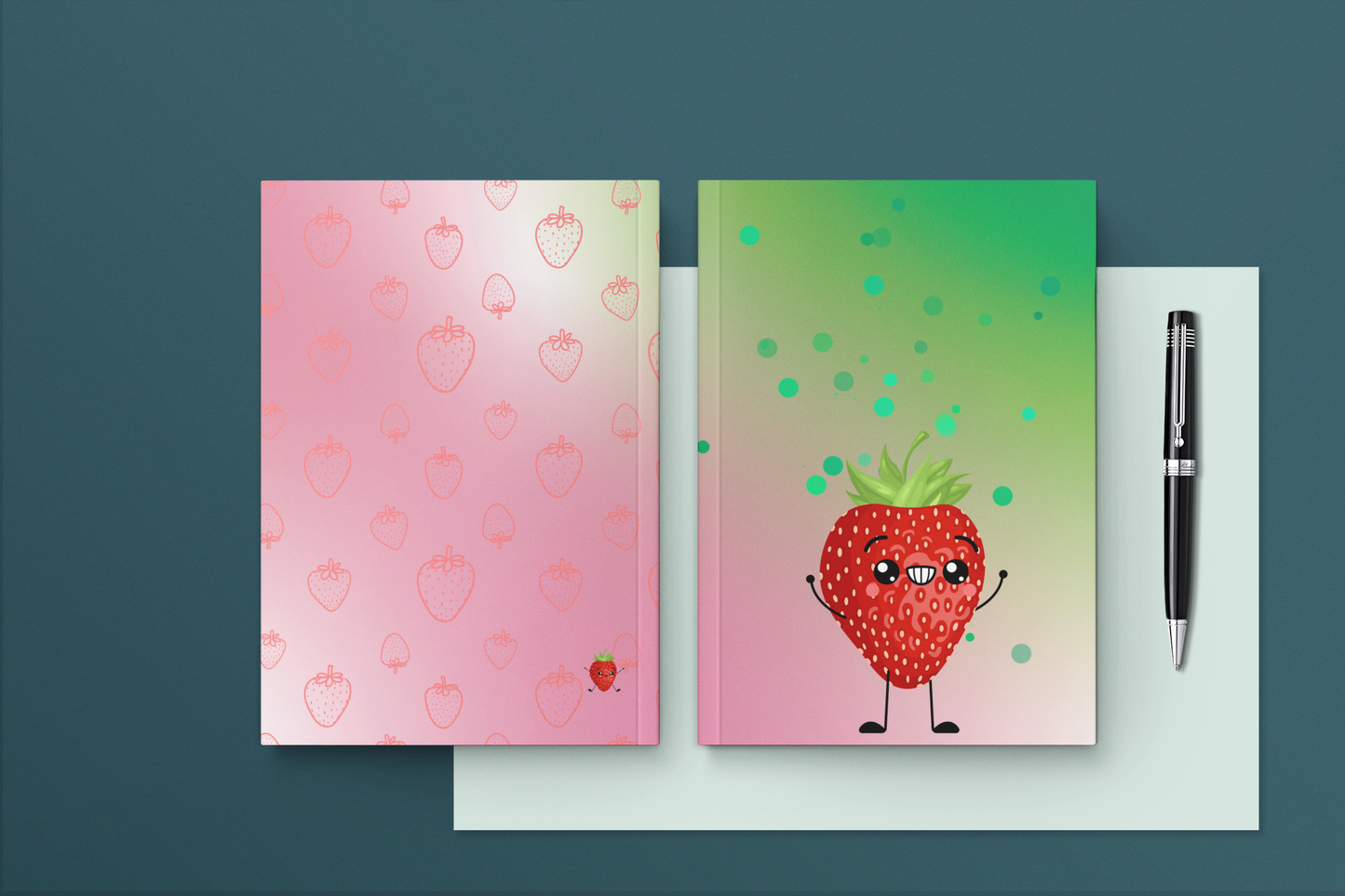 Super Happy Strawberry Friends Hardcover Journal Notebook Matte | Fruit with Personality Journal | Fruit and Berry Themed Blank Lined Notepad | Food Diary