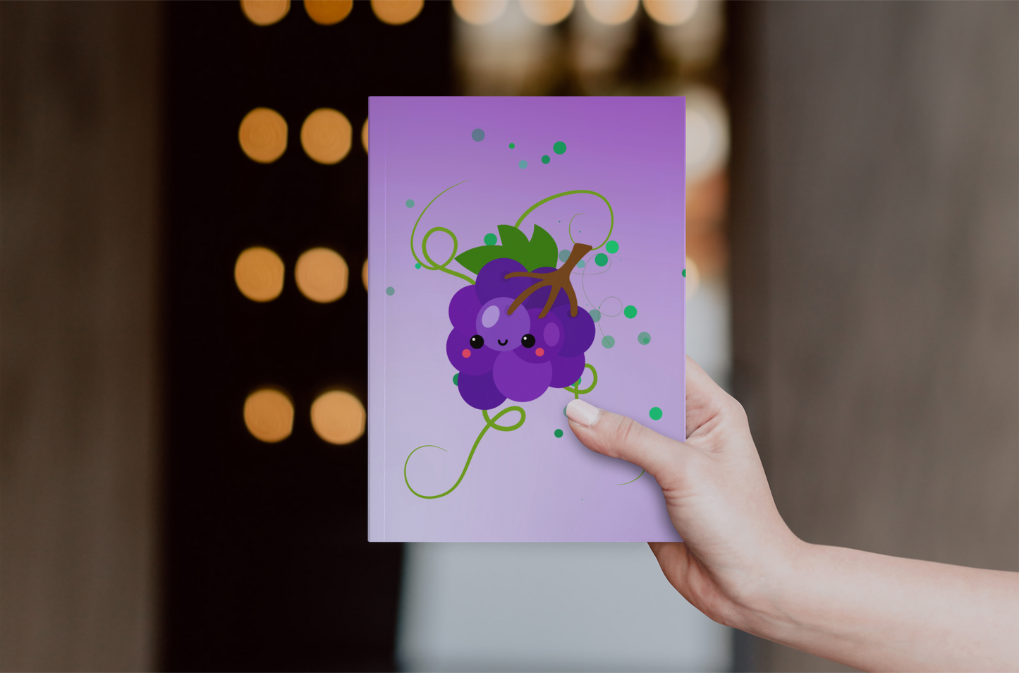 Smiling Grape Friend Hardcover Journal Notebook Matte | Fruit with Personality Journal | Fruit and Berry Themed Blank Lined Notepad | Food Diary